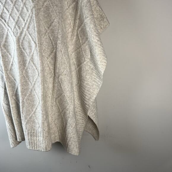 LOFT Womens M/L Cream Cable Knit Lattice Cowl Neck Poncho Sweater Soft Stretch - Picture 3 of 11